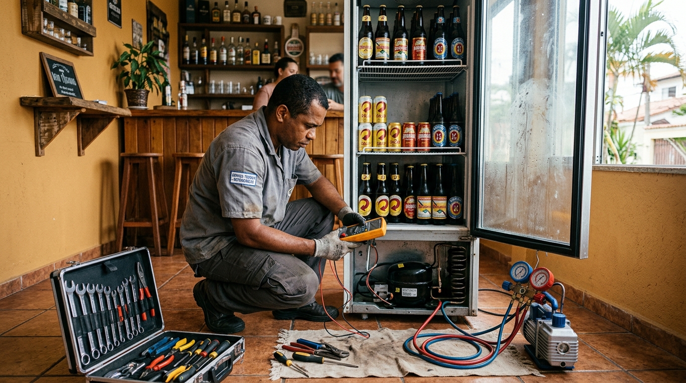 Substituição do termostato de uma cervejeira na Zona Sul de São Paulo‑SP