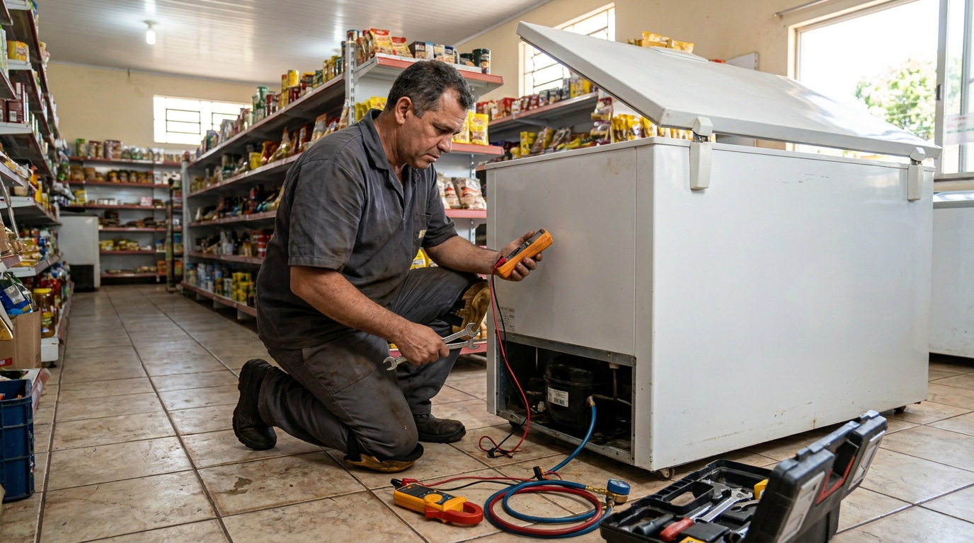 Troca de termostato de freezer em atendimento na Zona Sul de São Paulo‑SP